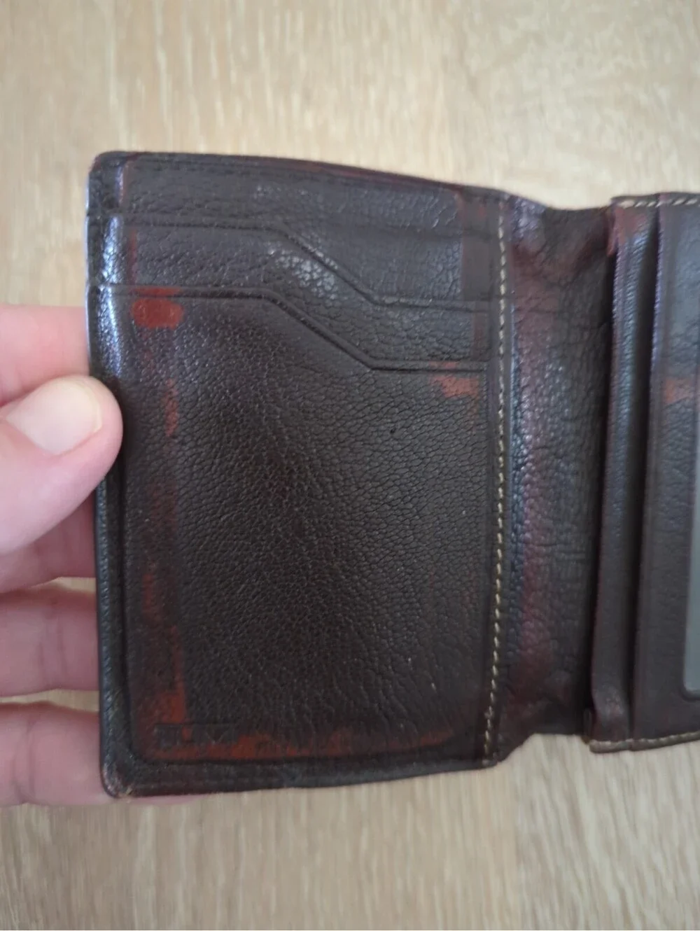TUMI Slim Bifold Wallet Card Case Brown Textured Leather ID Window Men's